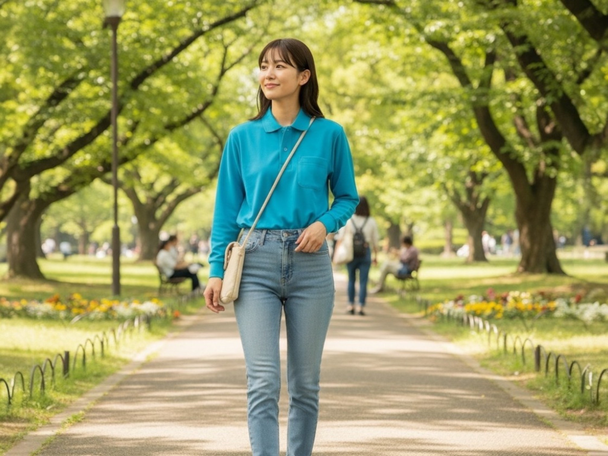 5.8オンスT/C長袖ポロシャツ（ポケット付）（着用例）