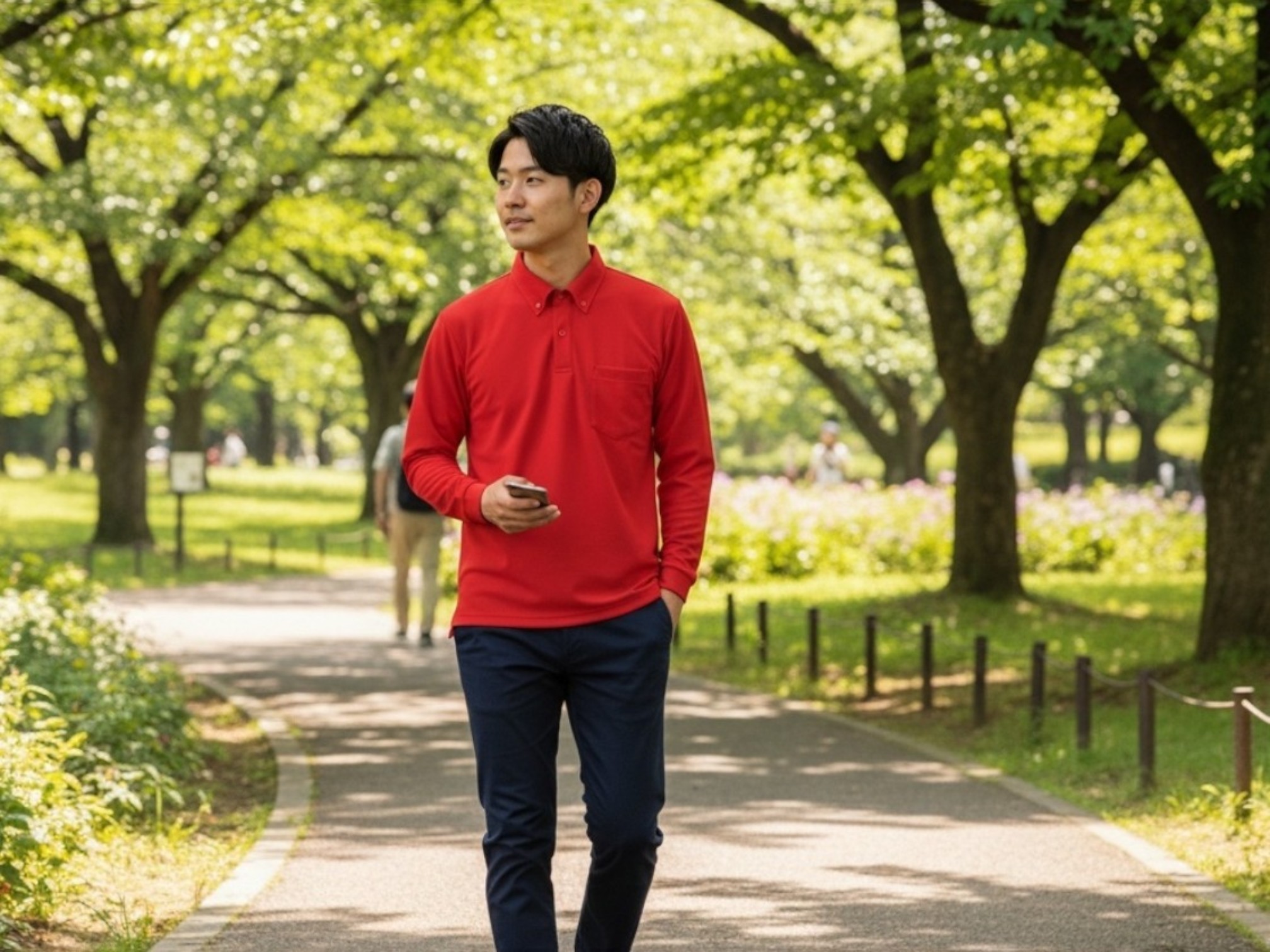 4.4オンスドライボタンダウンポロシャツ（ポケット付）（着用例）