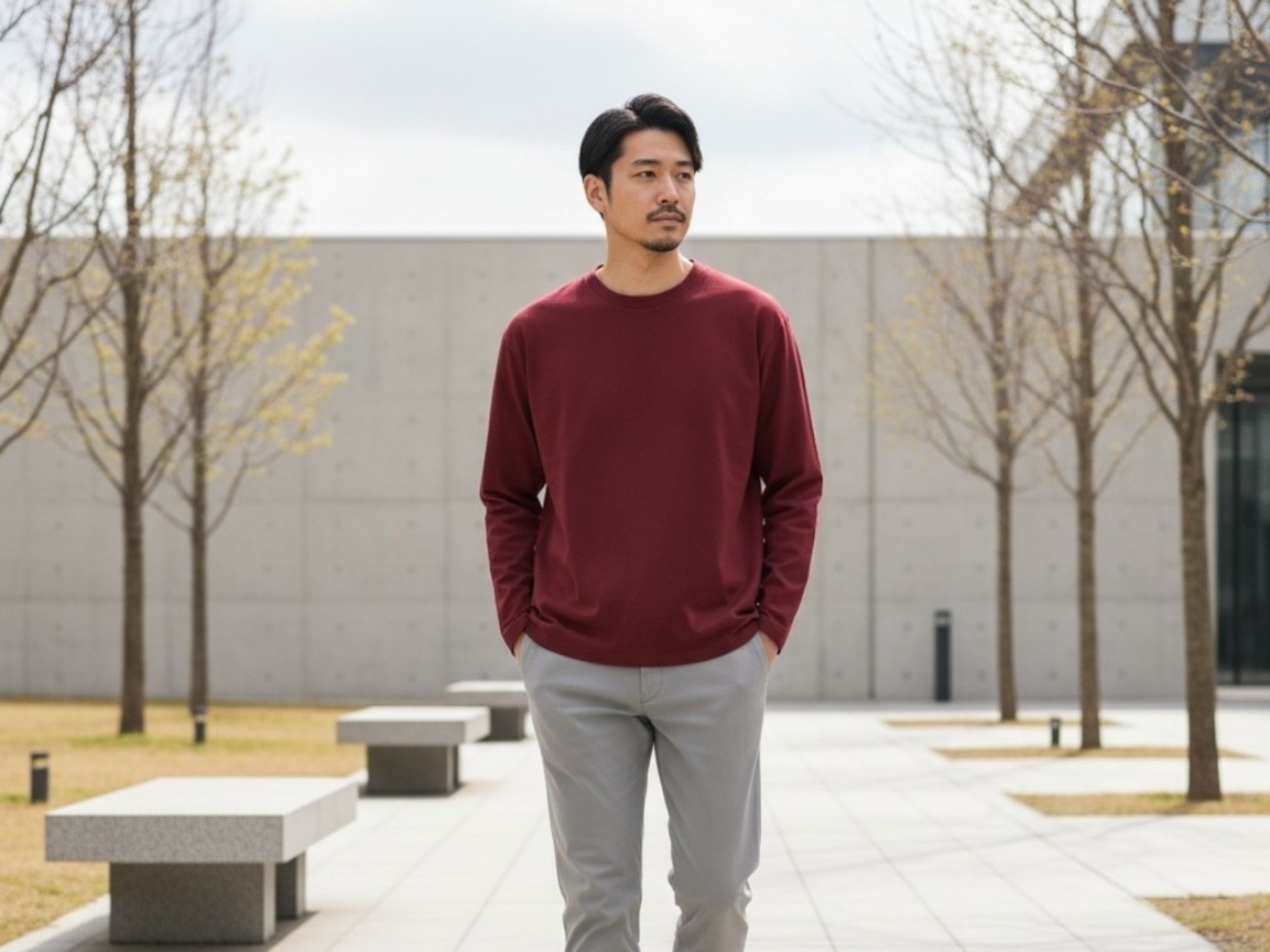 5.6オンスヘビーウェイト長袖Tシャツ（着用例）