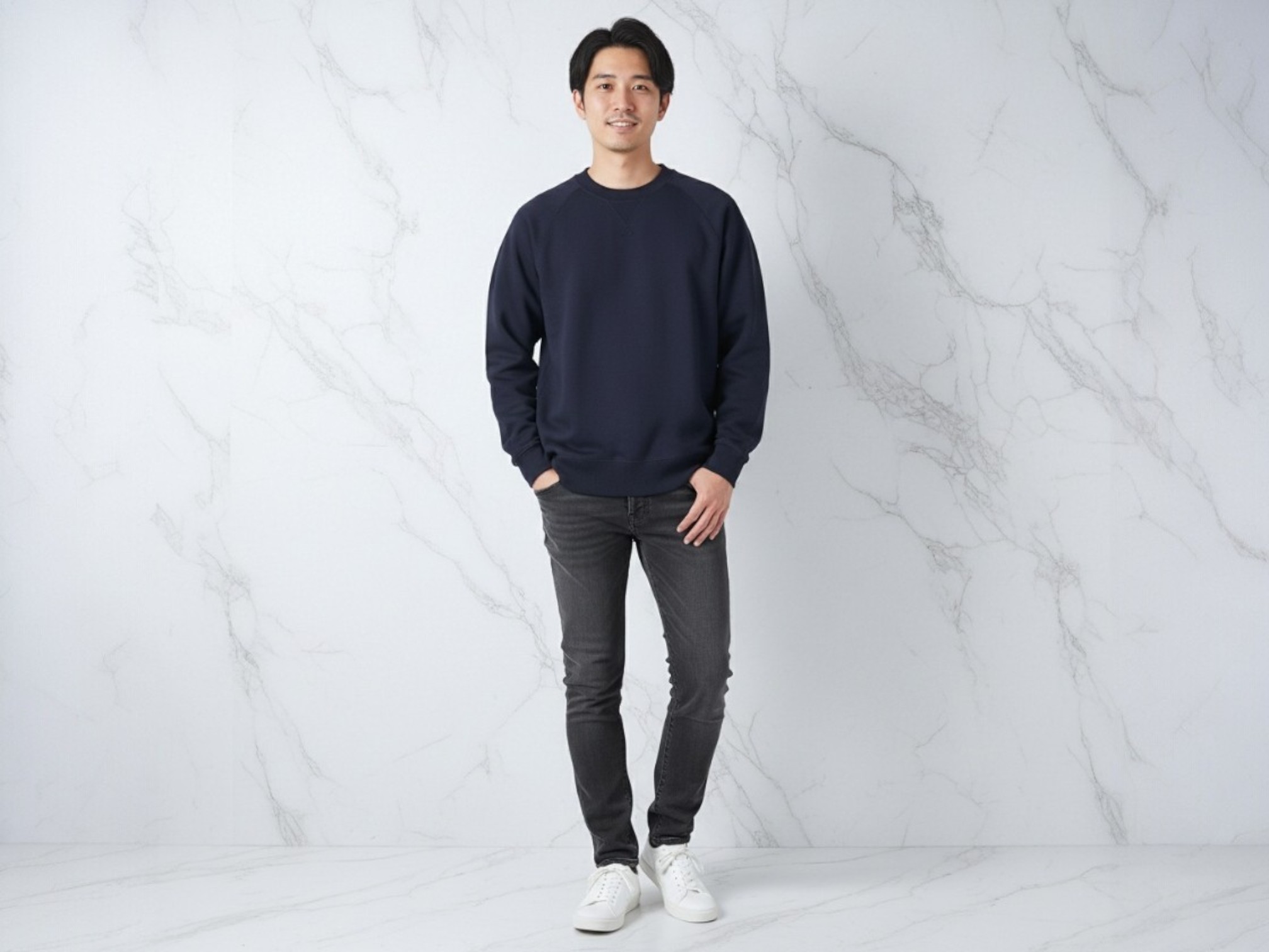 10.0オンス ラグランスリーブ クルーネック スウェット（裏パイル）（着用例）